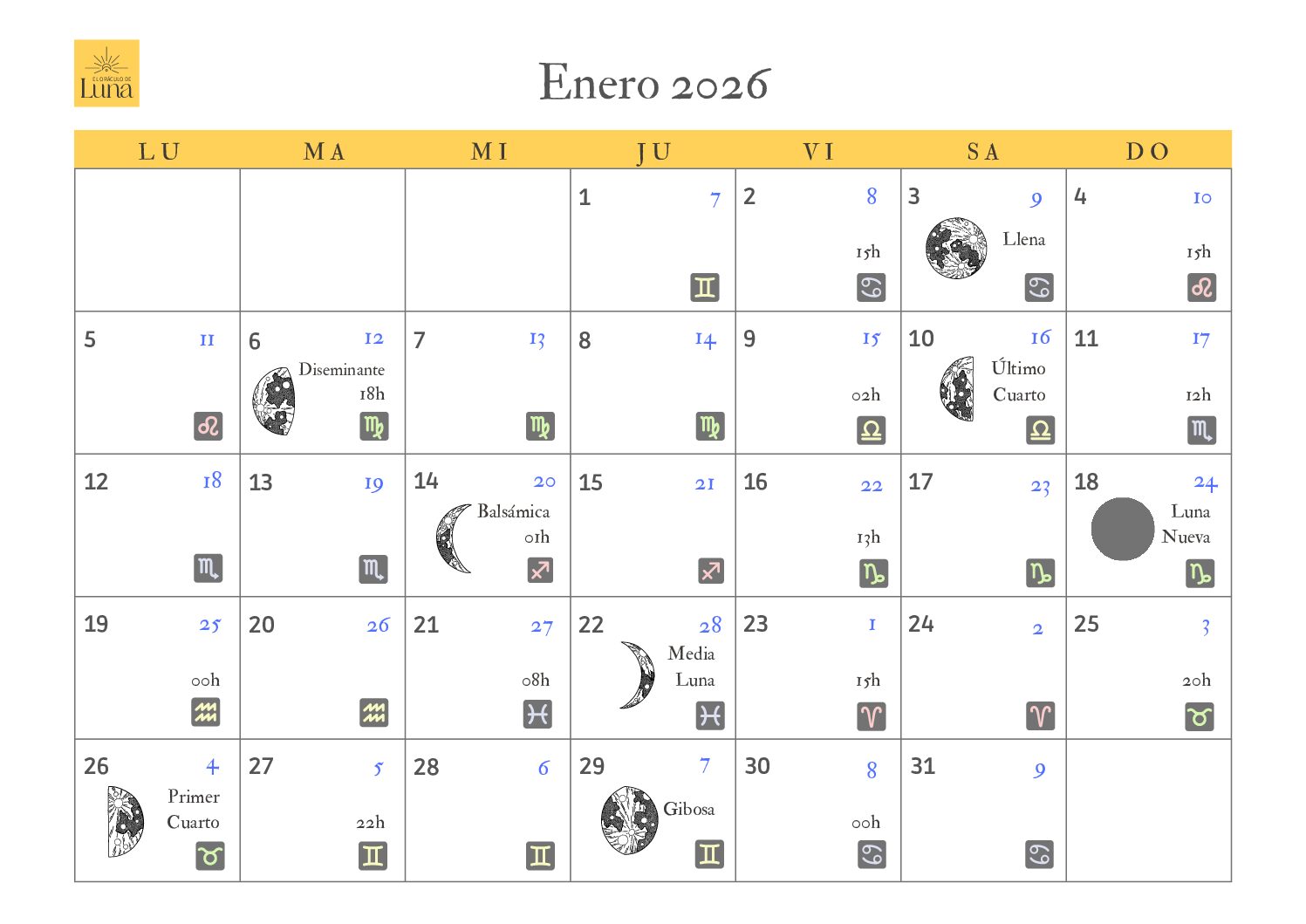 Calendario Lunar 2026 - Imagen 3